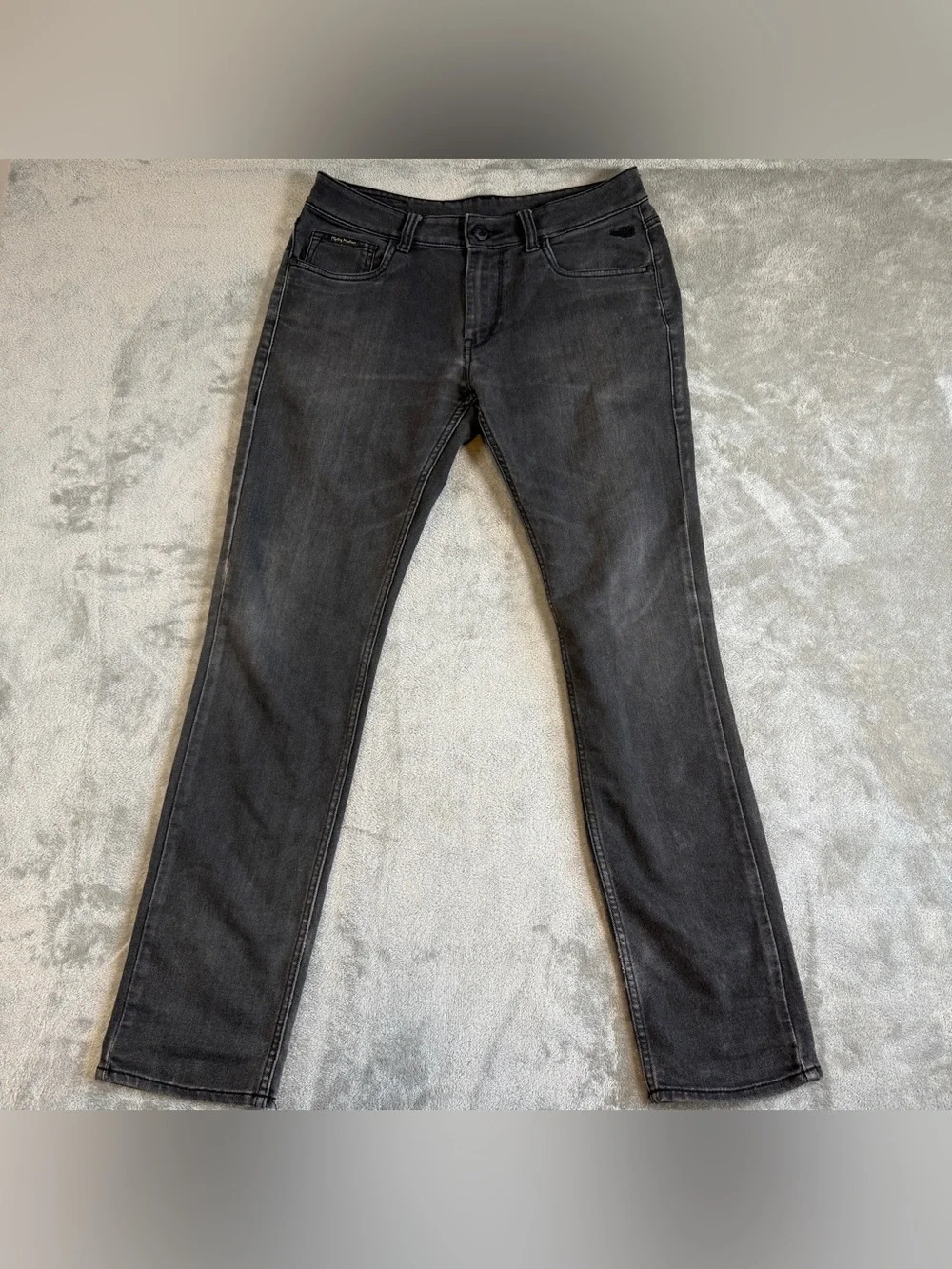 Flying Machine Men's Black Gray Slim Straight Jeans 34x32 Stretch Denim